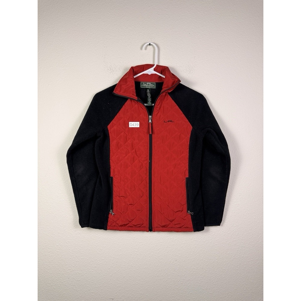 Lauren Ralph Lauren Active Jacket Sz M Quilted Fleece Red Black Full Zip Sporty